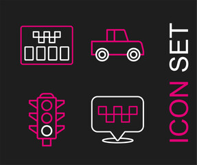 Canvas Print - Set line Location with taxi, Traffic light, Car and Taximeter icon. Vector