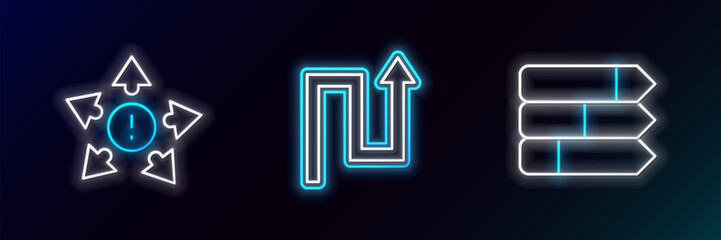 Poster - set line pie chart infographic, many ways directional arrow and arrow icon. glowing neon. vector