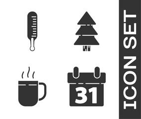 Wall Mural - Set Calendar, Meteorology thermometer measuring, Coffee cup and Christmas tree icon. Vector