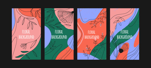 Wall Mural - modern designs of vertical posters with colourful floral background set. templates of stories in soc