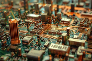 Poster - Close up view of an electronic circuit board showing connections and components