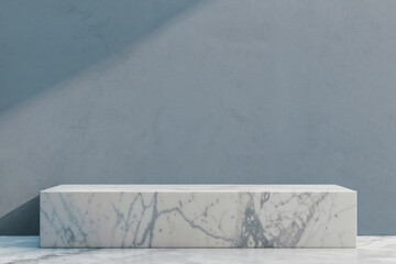 Aufkleber - empty white marble table top for product presentation with blue wall background