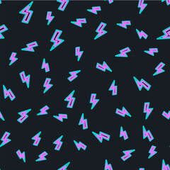Fototapete - Line Lightning bolt icon isolated seamless pattern on black background. Flash sign. Charge flash icon. Thunder bolt. Lighting strike. Vector