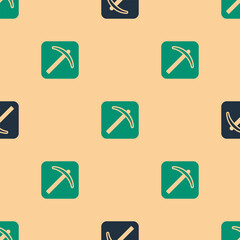 Poster - Green and black Pickaxe icon isolated seamless pattern on beige background. Vector