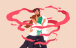 © Paper Trident - Fall in love couple hugs. Concept of tenderness in romantic relationships. Man and woman embrace to expression feeling. Two enamored lovers, valentines intimate cuddle. Flat vector illustration