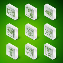 Poster - Set line Envelope, Received message concept, Address book, with shield, Mail box and icon. Vector