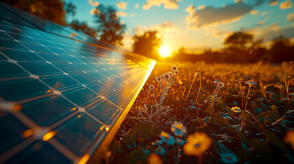 solar panels glistening under the radiant sun, symbolizing a clean energy future and the progression towards sustainable development in the era of energy transition and carbon-free electricity.