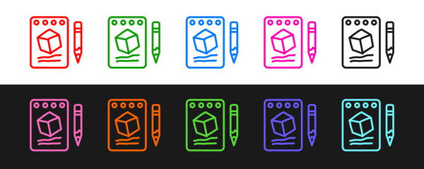 Poster - set line sketch on paper icon isolated on black and white background. vector