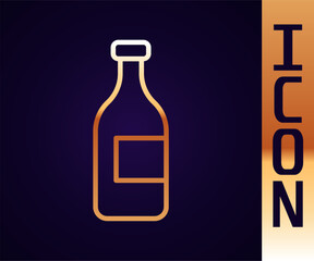 Wall Mural - Gold line Bottle of wine icon isolated on black background. Vector