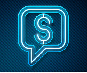 Poster - glowing neon line paid support icon isolated on blue background.speech bubble chat. message icon. co