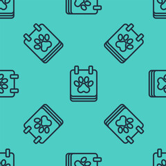 Poster - Black line Calendar grooming icon isolated seamless pattern on green background. Event reminder symbol. Vector