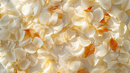 Wall Mural - A large pile of white and yellow leaves, viewed from above, are bathed in warm sunlight.