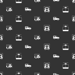 Wall Mural - Set Delivery cargo truck, Cable, Rv Camping trailer and Car on seamless pattern. Vector