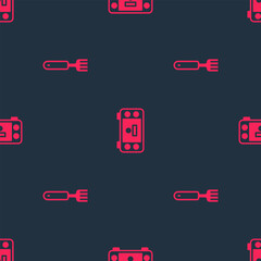 Poster - Set Fork and Portable video game console on seamless pattern. Vector