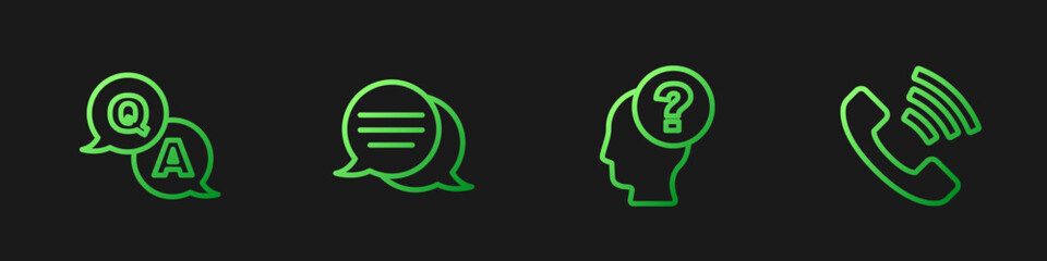 Poster - Set line Head with question mark, Question and Answer, Speech bubble chat and Telephone 24 hours support. Gradient color icons. Vector