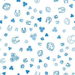 Poster - Set line ABC blocks, Little boy head and Baby bib on seamless pattern. Vector