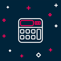 Wall Mural - Line Calculator icon isolated on blue background. Accounting symbol. Business calculations mathematics education and finance. Colorful outline concept. Vector