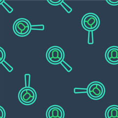 Poster - line magnifying glass for search job icon isolated seamless pattern on blue background. recruitment 
