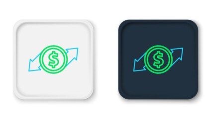 Poster - Line Financial growth and dollar coin icon isolated on white background. Increasing revenue. Colorful outline concept. Vector