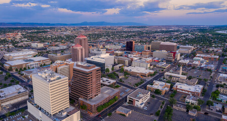 Wall Mural - Downtown city skyline of Albuquerque at sunset, New Mexico, United States of America.