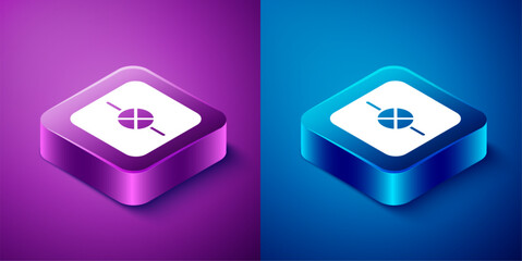 Poster - Isometric Lamp in electronic circuit icon isolated on blue and purple background. Square button. Vector