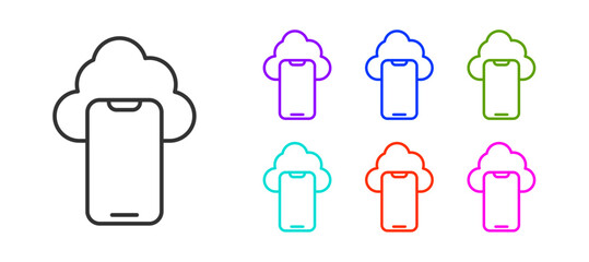 Poster - Black line Cloud technology data transfer and storage icon isolated on white background. Set icons colorful. Vector