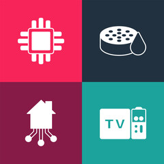 Poster - Set pop art Multimedia and TV box receiver, Smart home, Water sensor and Processor with CPU icon. Vector