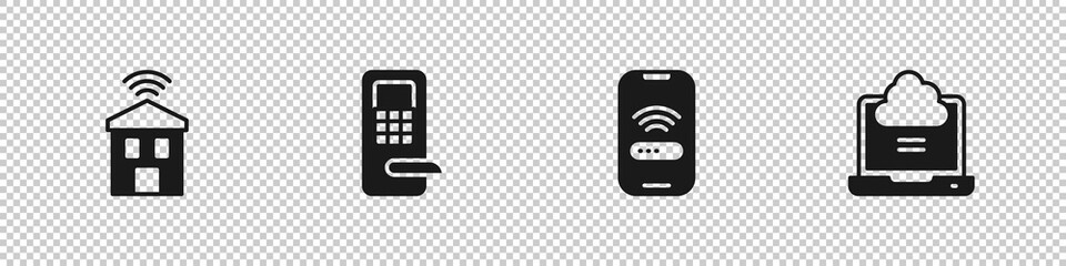 Poster - Set Smart home with wi-fi, Digital door lock, Mobile wireless and Network cloud connection icon. Vector