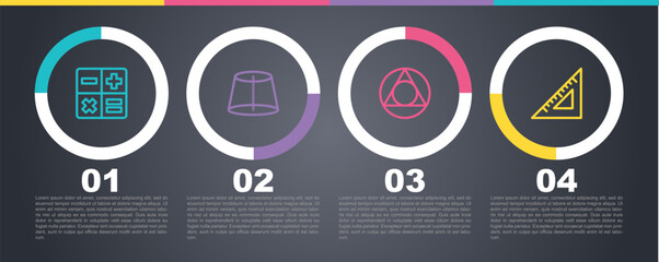 Poster - Set line Calculator, Geometric figure, Triangle math and Triangular ruler. Business infographic template. Vector