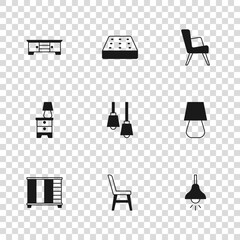 Canvas Print - Set Chair, Table lamp, Lamp hanging, Armchair, TV table stand, Mattress and Furniture nightstand with icon. Vector