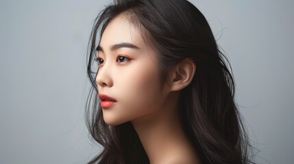 Beautiful Asian Woman model with natural make up and clean fresh skin 