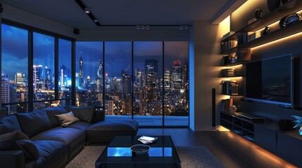 Canvas Print - Modern Living Room with City View