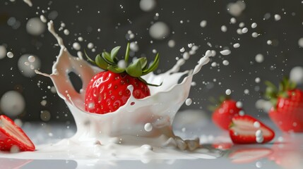 Wall Mural - Strawberry Splash in Milk