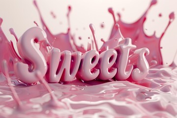 Pink liquid splashing around the word sweets