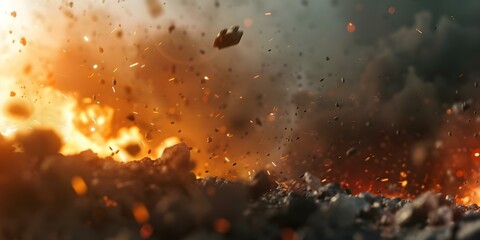 soldier crashes spaceship in intense sci-fi battle amidst fiery chaos. concept sci-fi battle, intens