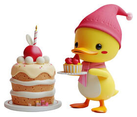 Canvas Print - PNG Cute duck cake dessert food.