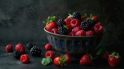 Wall Mural - A Bowl of Summer Berries: Raspberries and Blackberries