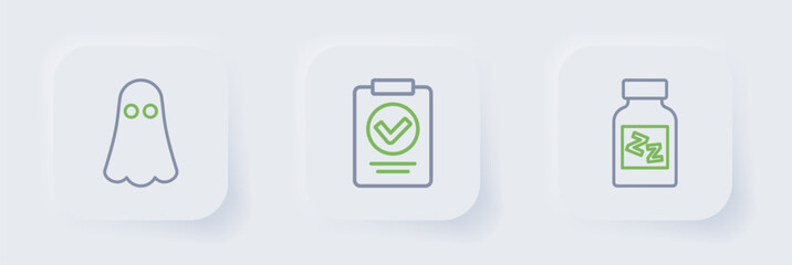 Poster - Set line Sleeping pill, Medical prescription and Ghost icon. Vector