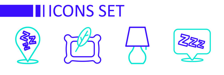 Wall Mural - Set line Sleepy, Table lamp, Pillow and icon. Vector