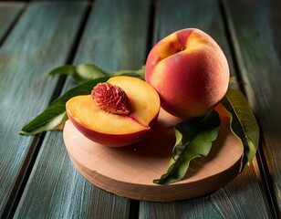 Canvas Print - Peach from farm to table, showcasing the natural beauty and taste of freshly picked