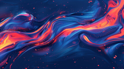 Wall Mural - A blue and red wave pattern with many dots. The image is abstract and has a futuristic feel to it