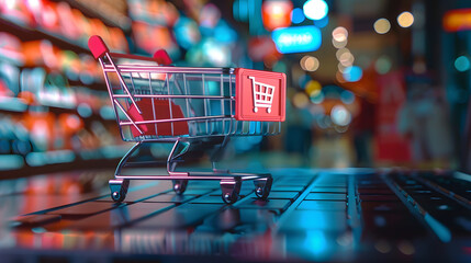 A shopping cart is displayed on a laptop screen