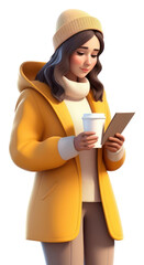 Poster - PNG Coat holding reading coffee.