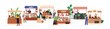 © Good Studio - Farmers market place with local farm produce. Agriculture fair, marketplace. People buying domestic organic products at vendor stalls. Flat graphic vector illustration isolated on white background