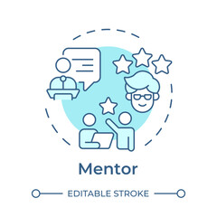Poster - mentor soft blue concept icon. guidance in professional development. giving help. career growth. rou