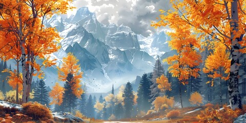 Canvas Print - Majestic Mountain Forest with Vibrant Autumn Foliage and Serene Atmosphere