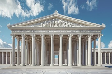 Canvas Print - A large white building adorned with decorative columns and pillars, Create a grandiose neoclassical building with ornate columns and symmetrical design