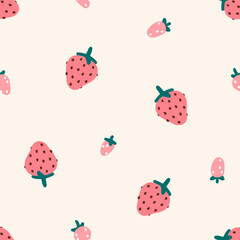Aufkleber - Strawberry pattern, seamless berry print. Endless natural sweet food design, summer fruit background, texture for fabric, textile, wrapping paper, wallpaper. Printable flat vector illustration