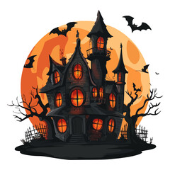 Wall Mural - Halloween haunted house vector illustration with a white background