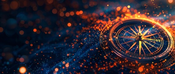 Leinwandbilder - Abstract design for Happy 2024 New Year with a compass. Low polygon design on geometric background. Wireframe light structure. Illustration in a modern 3D graphic style.